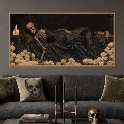 DRACIT Spooky Halloween Dark Gothic Skull Framed Canvas Wall Art -20"x40" - color: Dark Gothic Skull Wall Art, size: 40"L x 20"W