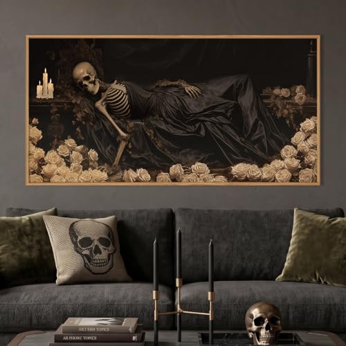 DRACIT Spooky Halloween Dark Gothic Skull Framed Canvas Wall Art -20"x40" - color: Dark Gothic Skull Wall Art, size: 40"L x 20"W