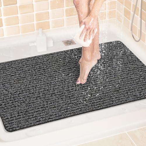 LuxStep Shower Mat Bathtub Mat,Non-Slip Bath Mat with Drain, Quick Drying - color: Black, size: 36" x 24"