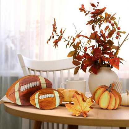 Bencailor 12 Pcs Fall Table Decor Wooden Pumpkins Maple Leaf Fall Football Tiered Tray Decor Thanksgiving Centerpiece Autumn Football Decorations for Home Kitchen Desk Office Party - style: Innovative