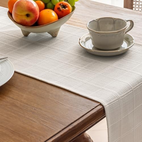 Linen Textured Table Runner, White Table Runners 90 Inches Long - color: White, size: 13×90 Inch