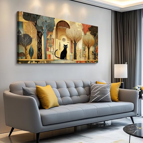 XIGUANGART Extra Large Modern Cute Cat Wall Art for Living Room,48x24 In - color: Abstract Canvas Wall Art, size: 48"L x 24"W