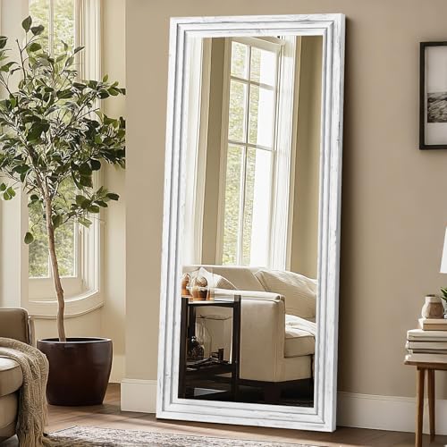 Full Length Mirror, 71 x 30 Inch Solid Wood Floor Mirror, White - color: White, size: 71"L x 30"W