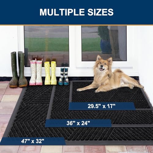 Smiry Front Door Mat Outside Entrance, Low Profile Rubber Doormat, 29.5x17 - color: Black, size: 29.5" X 17"