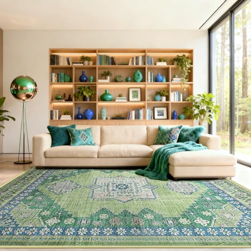 Boho Persian 5x7 Green Area Rug for Living Room Dining Room Office Bedroom - color: Fresh Lemon Green, size: 5 x 7 feet