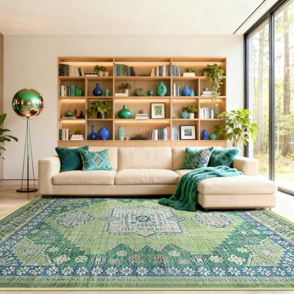Boho Persian Area Rug, Green, 8x10 - color: Fresh Lemon Green, size: 8 x 10 feet