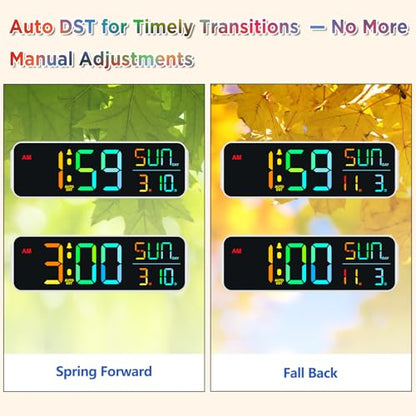 Peakeep Large Display Digital Alarm Clock for Bedroom with Date Day of Week - color: White and Multicolor
