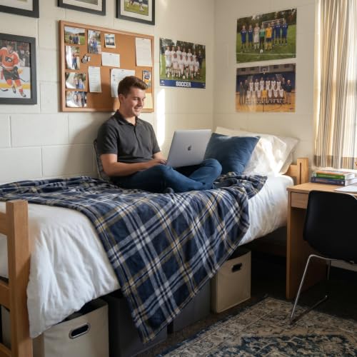 BEDELITE Tartan Plaid Fleece Twin Blanket for Couch, Navy, 60"x80" - color: Navy Tartan, size: Twin(60"x80")