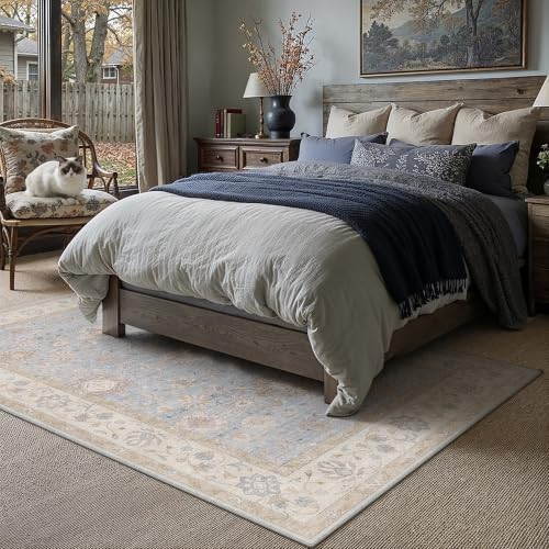 6x9 Area Rug Blue Vintage Netural Washable Living Room Carpet - color: Blue, size: 6' x 9' (Rectangular)