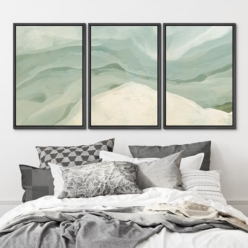 MUDECOR Framed Wall Art Print Set Pastel Waves Blue and White Tones Illustrations Modern Art Boho Decorative Colorful Chic for Living Room, Bedroom, Office - 16"x24"x3 Black - color: Abs07-2405-yuk11, size: 16"x24"x3 Panels Black