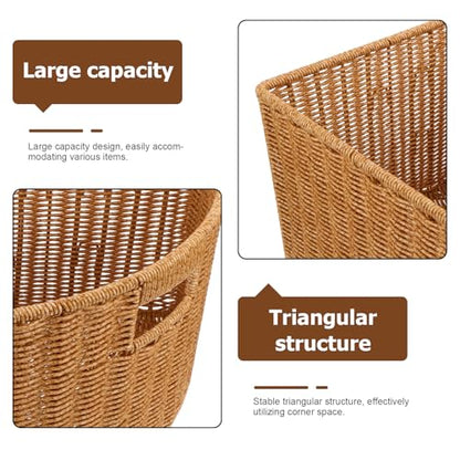 Healifty Triangle Wicker Storage Basket Woven Corner Shelf Basket 15 X 11''