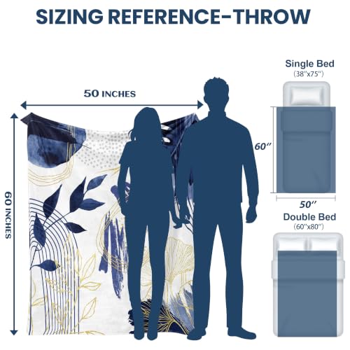 Blue Leaf Throw Blanket, Navy Blue and Gold, 50x60 in - color: Blue, size: 50"Wx60"L
