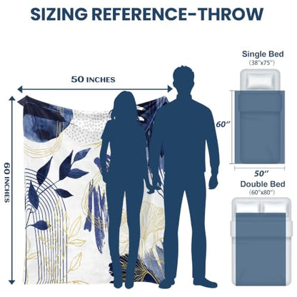 Blue Leaf Throw Blanket, Navy Blue and Gold, 50x60 in - color: Blue, size: 50"Wx60"L