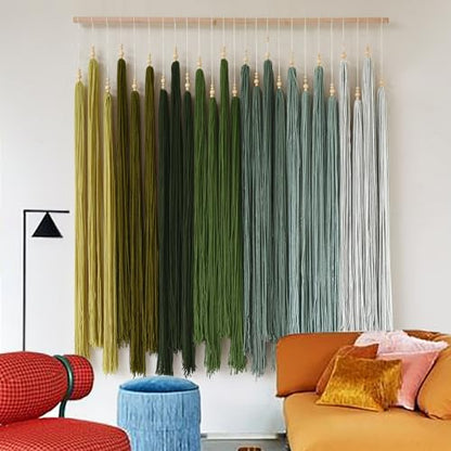 Macrame Wall Hanging Large Geometric Handmade Beaded Tassel Decor 39"W*45"L - color: Green1