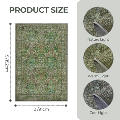 3x5 Rug Small Area Rug Abstract Washable Entryway Rugs, Green - color: Dark Green, size: 3' x 5' (Rectangular)