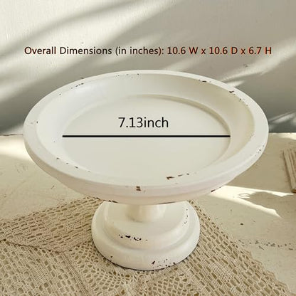 SOFE Round Cake Stand 7" Inner, Rustic White Wood Pedestal Tray - color: White