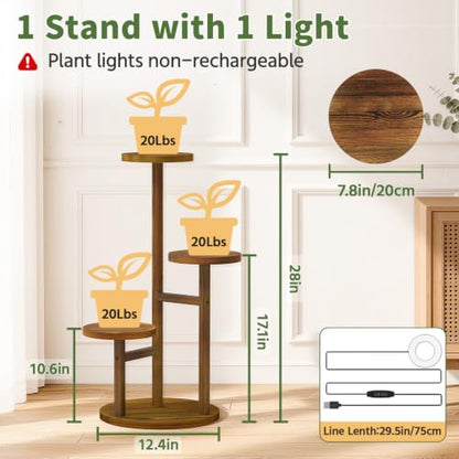 LASZOLA Wood Small Plant Stand Table Indoor Tall with Lights, 3 Tier Brown - color: Brown with Light, size: 3 Tier