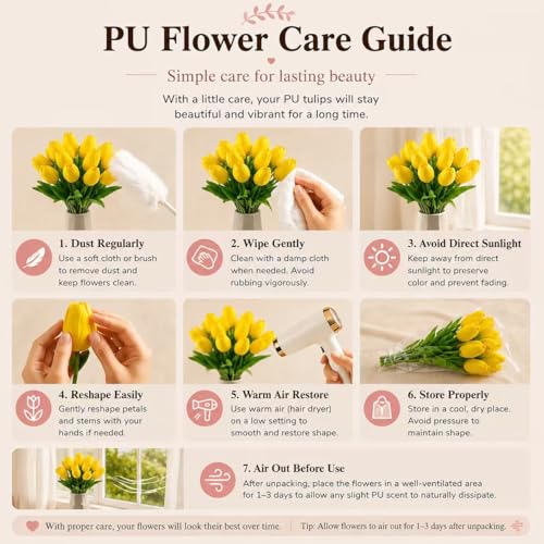Mandy's 20 Stems Yellow Artificial Tulip Flowers for Home Centerpieces - color: Yellow 20pcs