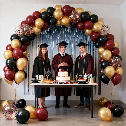 Patimate Burgundy Black Gold Balloons Set 50Pcs 12 Inch Latex Party Balloon - color: Burgundy Black Gold