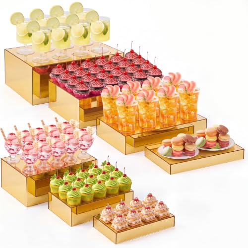 Leinuosen 7 Pcs Large Acrylic Buffet Risers, 6-12" Rectangle, Gold - color: Gold, size: 6" to 12", style: Rectangle