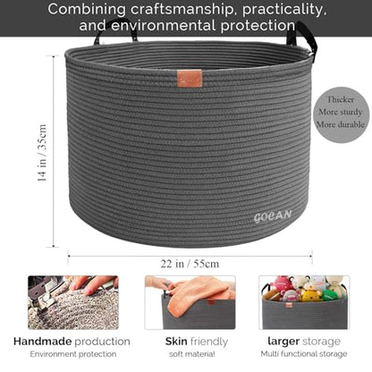Cotton Rope Woven Laundry Basket 22"X 22"X 14" with handles(Dull grey) XXXL - color: Dkgrey