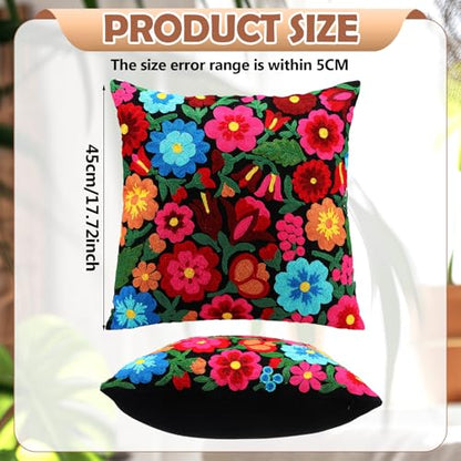 HunnmingRe Mexican Embroidered Flower Throw Pillow with Insert, Black - color: Black