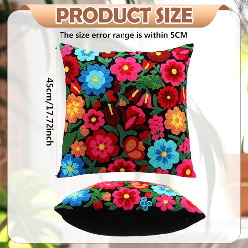 HunnmingRe Mexican Embroidered Flower Throw Pillow with Insert, Black - color: Black