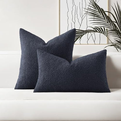 HAUSSY Pack of 2 Boucle Textured Throw Pillow Covers 24x24 Inch, Navy Blue - color: Navy Blue, size: 24" x 24" (Pack of 2)
