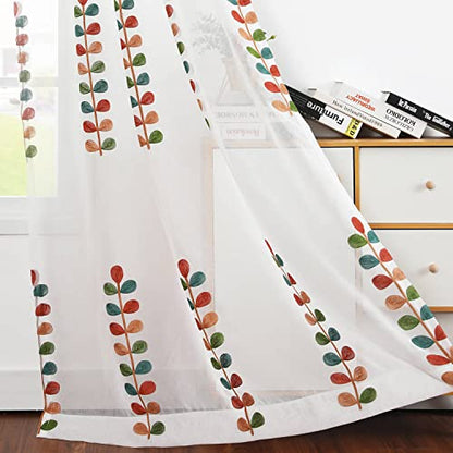 VOGOL Leaf Embroidered Sheer Curtains, 60 x 106, Grommet Top, 2 Panels - color: Matching Sheer, size: 60"W x 106"L (Pack of 2)