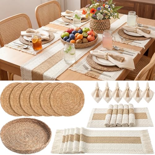 Boho Kitchen Decor Table Runner and Placemats Set, 4 Sets, 12x72inch - color: Boho, size: 12x72''