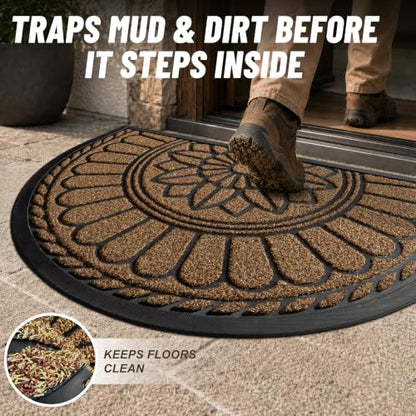 Mibao Half Round Door Mat, 47"x32", Brown, Non-Slip Welcome Entrance - color: Brown, size: 2'8" x 3'11" (Semicircular)