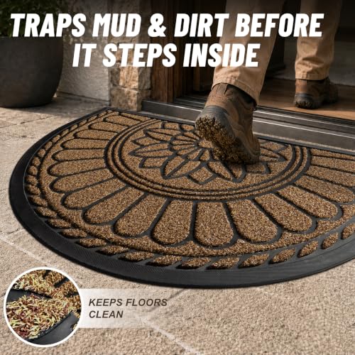 Mibao Half Round Door Mat, 47"x32", Brown, Non-Slip Welcome Entrance - color: Brown, size: 2'8" x 3'11" (Semicircular)