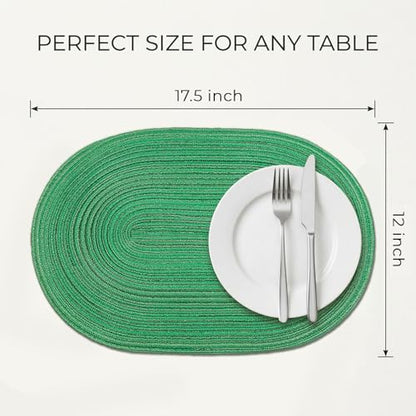 Placemats Set of 8, Woven Oval Braided Dining Table Mats(Green Shine) - color: Green Shine, size: 8 pcs