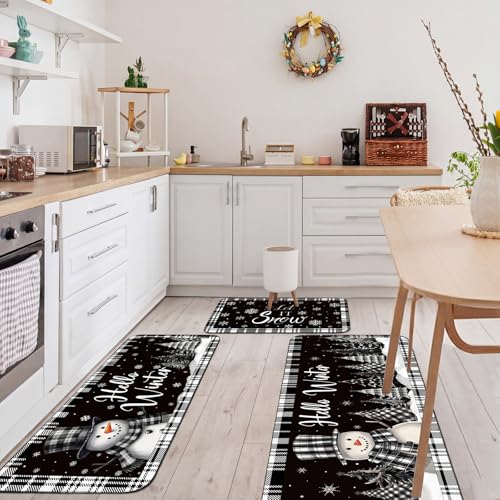 Fourluoo 3 Pcs Christmas Winter Snowman Kitchen Rugs and Mats Decor Set - color: Snow Man