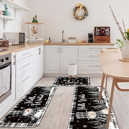 Fourluoo 3 Pcs Christmas Winter Snowman Kitchen Rugs and Mats Decor Set - color: Snow Man
