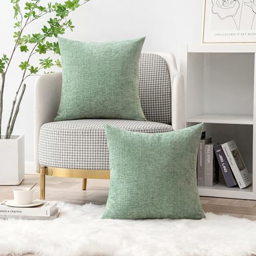MIULEE Soft Chenille Throw Pillow Covers Greyish Green 16x16 Pack of 2 - color: Greyish Green, size: 16" x 16" (Pack of 2)