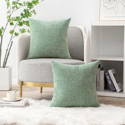 MIULEE Soft Chenille Throw Pillow Covers Greyish Green 16x16 Pack of 2 - color: Greyish Green, size: 16" x 16" (Pack of 2)