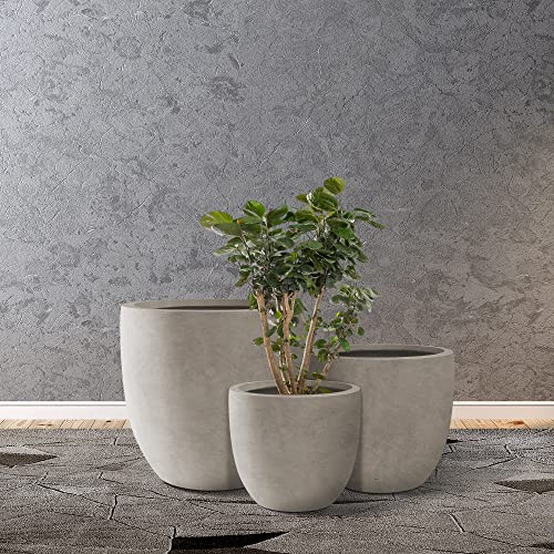 Kante Set of 3 Weathered Concrete Curved Planters 20" 16.5" 13.3" Dia - color: Weathered Concrete, size: 20.1"d + 16.5"d + 13.4"d