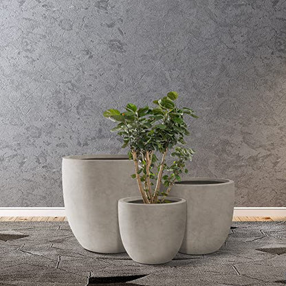 Kante Set of 3 Weathered Concrete Curved Planters 20" 16.5" 13.3" Dia - color: Weathered Concrete, size: 20.1"d + 16.5"d + 13.4"d