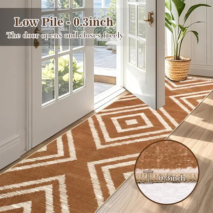 Brown Boho Hallway Runner Rugs 2x10ft Non Slip Washable for Kitchen - color: Brown, size: 2' x 10' (Rectangular)