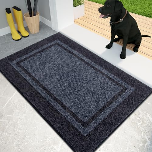 PURRUGS Dirt Trapping Indoor Door Mat, 24" x 36", Bluish Grey & Charcoal - color: Bluish Grey & Charcoal, size: 24" X 36"