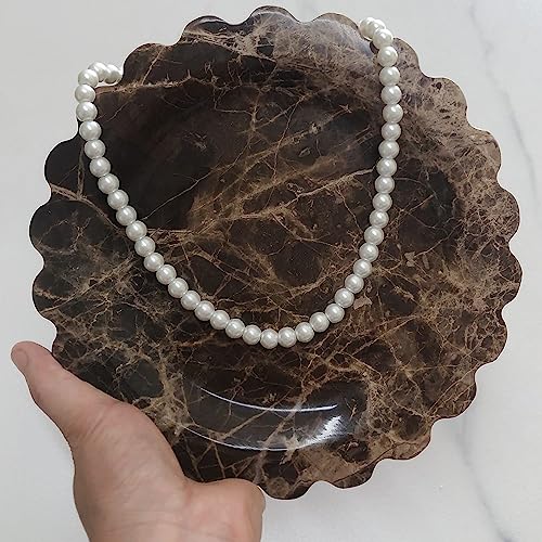 Marble Tray Round Scalloped Tray Small Serving Platter for Counter, Bathroom, Kitchen, Nightstand, Jewelry Ring Dish Holder (Coffee Net) - color: Coffee Net