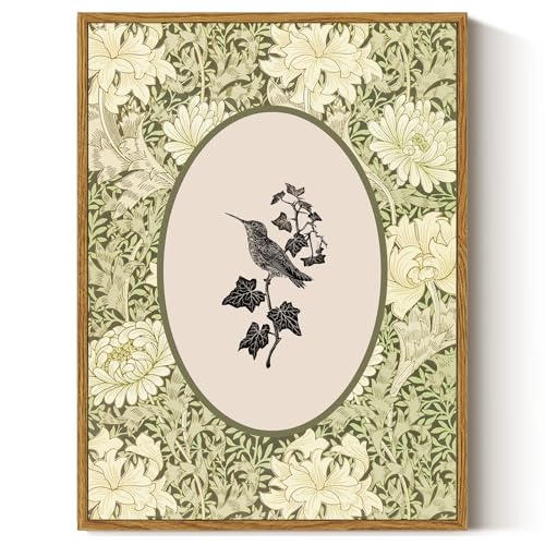 ARPEOTCY Vintage Framed Canvas Wall Art, 12x16inch, Farmhouse Botanical Bird Wall Decor, Floral Art Prints Home Decorations, Cottagecore Paintings for Living Room Bedroom Office Decor - color: Flower Bottom Bird, size: 16"L x 12"W