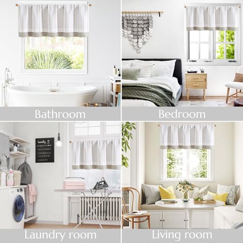 jinchan Stripe Linen Window Valance Curtain, 50x16, 1 Panel, Taupe - color: Nautical Striped Taupe on White, size: 50"W x 16"L (Pack of 1)
