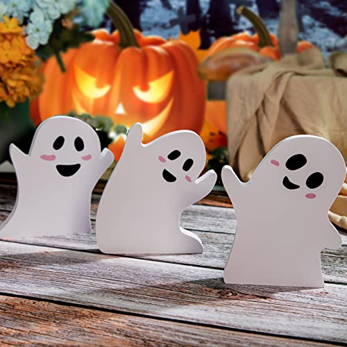 Jxueych Halloween Ghost Decor Rustic Wooden Sign Set of 3 Table Tiered Tray Decorations, Party Home Shelf Display - style: Rustic