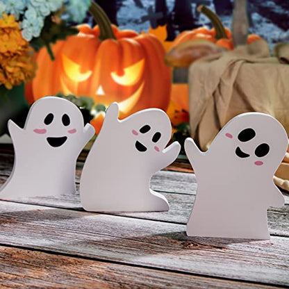 Jxueych Halloween Ghost Decor Rustic Wooden Sign Set of 3 Table Tiered Tray Decorations, Party Home Shelf Display - style: Rustic
