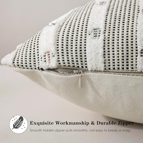 Boho Chenille Striped Tufted Boho Pillow Covers 24x24 Set of 2, Black - color: Black, size: 24" x 24" (Pack of 2)