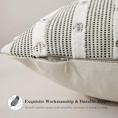 Boho Chenille Striped Tufted Boho Pillow Covers 24x24 Set of 2, Black - color: Black, size: 24" x 24" (Pack of 2)