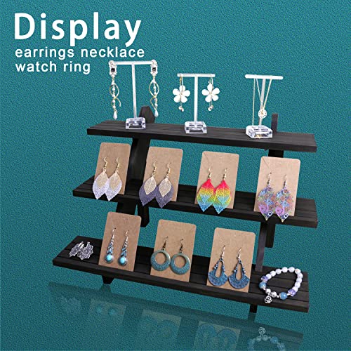 3 Tier Earring Display Stands For Selling, Retail Display Riser Earring, Ring Holder Stand, Removable Countertop Small Merchandise Display Stand, for Figures,Cupcake, Photo (Brown color) - color: brown