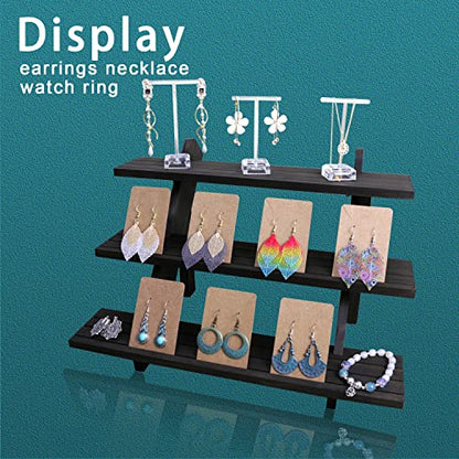 3 Tier Earring Display Stands For Selling, Retail Display Riser Earring, Ring Holder Stand, Removable Countertop Small Merchandise Display Stand, for Figures,Cupcake, Photo (Brown color) - color: brown